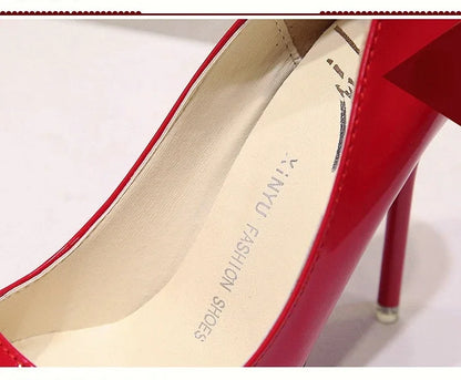 Nude Pumps for Women High Heel Shoes Female Fashion Patent Leather Sexy Pointed Toe Thin Heel Wedding Shoes Plus Size 34-44