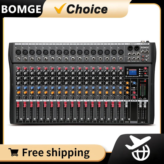 CT-16 16 Channels Audio Sound Mixer Digital Console Interface Console Mixing DJ Console USB with 48V Phantom Power