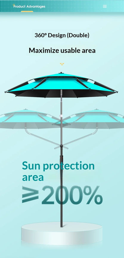 Outdoor Fishing Umbrella Heavy Duty Double Layer UV Protection Waterproof Upgraded Black Coating Patio Beach Base Included