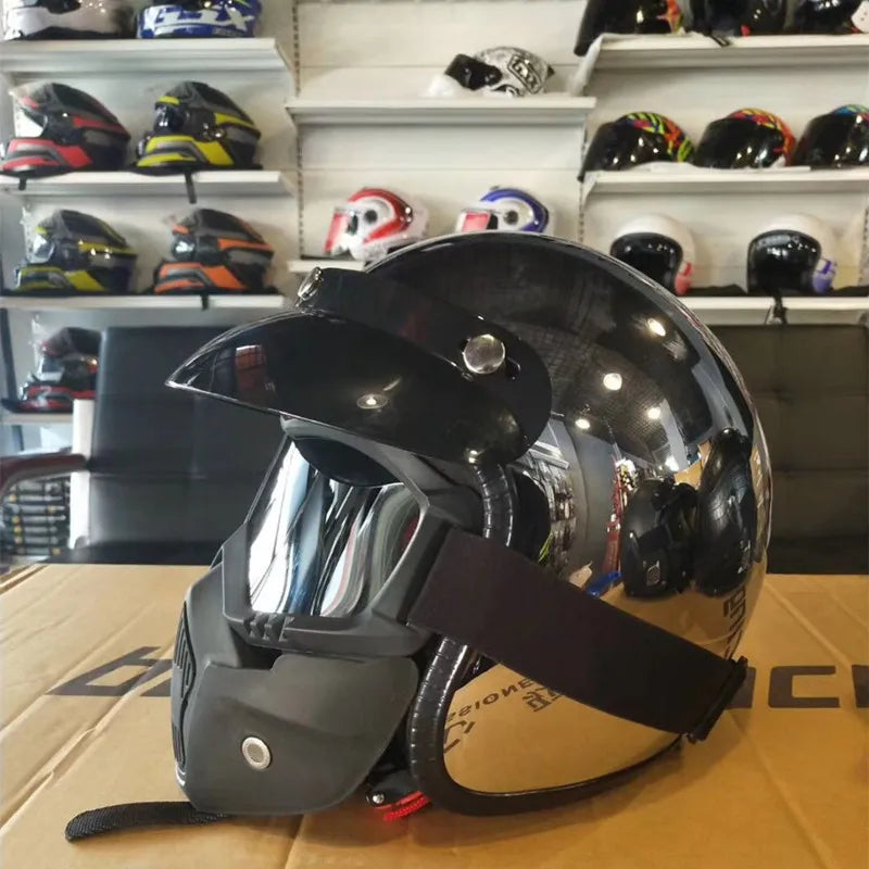 HOT Unique Silver Plating Open Face Retro Motorcycle Helmet Vintage Moto Chrome Helmet Sliver Jet Moto 3/4 Half Casco Casque