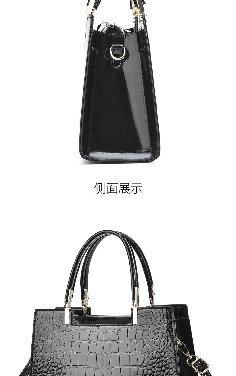 Luxury Bright Leather Ladies HandBags High-end Crocodile  Messenger Bags Boston Ladies Shopping Shoulder Tote Bags Crossbody Bag