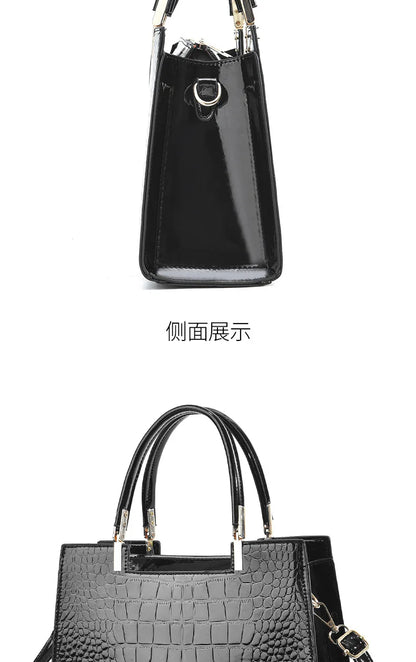 Luxury Bright Leather Ladies HandBags High-end Crocodile  Messenger Bags Boston Ladies Shopping Shoulder Tote Bags Crossbody Bag