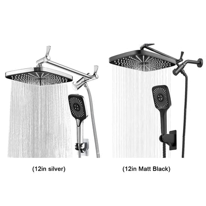 12 Inch Rain/Rainfall Shower Heads 3+1 Settings Top Spray Wall-Mount Shower Set with Extension Arm Handheld Top Spray Showerhead