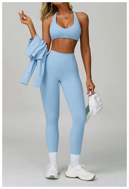 3PCS Yoga Sets Workout Set Women 2 Pieces Gym Suits High Waist Leggings Sport Bra Outfits Long Sleeve Fitness Running Sportswear