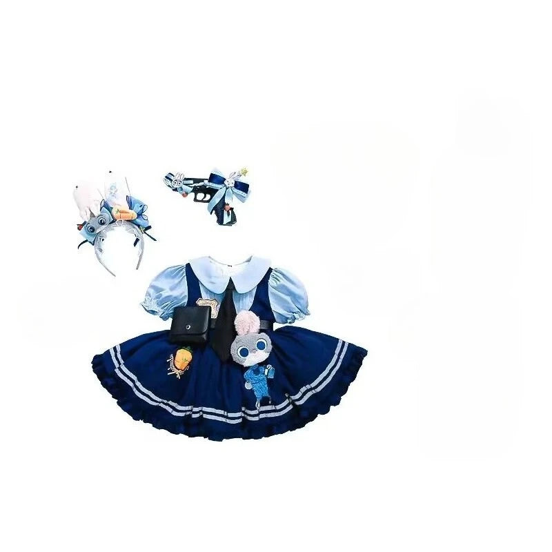Judy Officer Costumes Short-Sleeved Lolita Dress Girls Halloween Carnival Cosplay Rabbit Fancy Dress Birthday Gift for Girls