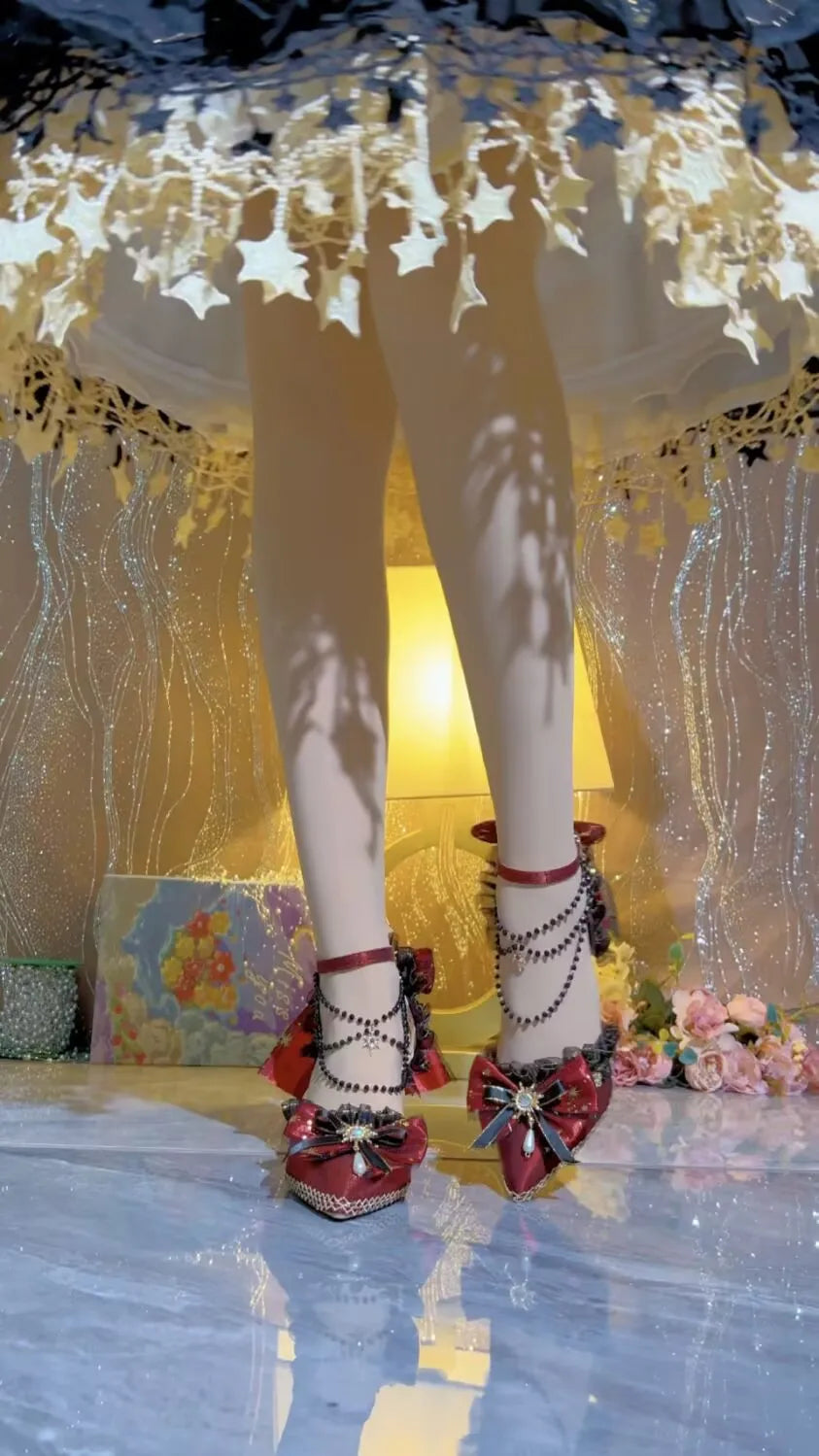 Lolita High Heels Luxury Bow Wedding Shoes Bride Pumps Gothic Style High Heels Jk Elegant Mary Jane Women's Shoes