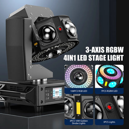 160W LED Moving Head Light Beam RGBW 360°Rotation Stage Effect Lighting Projector DMX512 Sound Control for Disco Party Concert