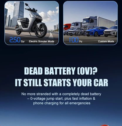 Portable 150PSI air pump, emergency car jump starter, power bank, LED lighting, air compressor,car starter suitable for all cars
