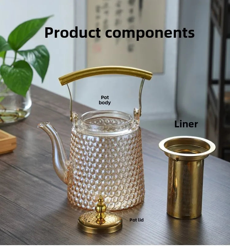 Hammer Japanese beam pot copper handle retro boiling teapot large capacity large hole sky pot high borosilicate glass teapot