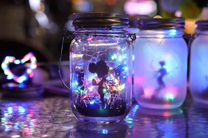 Portable Solar Lantern, Fairy Lights, Garden Ornament Outdoor Hanging Frosted TreeTable, Yard, Patio, Lawn, Glass Mason Jar Lamp