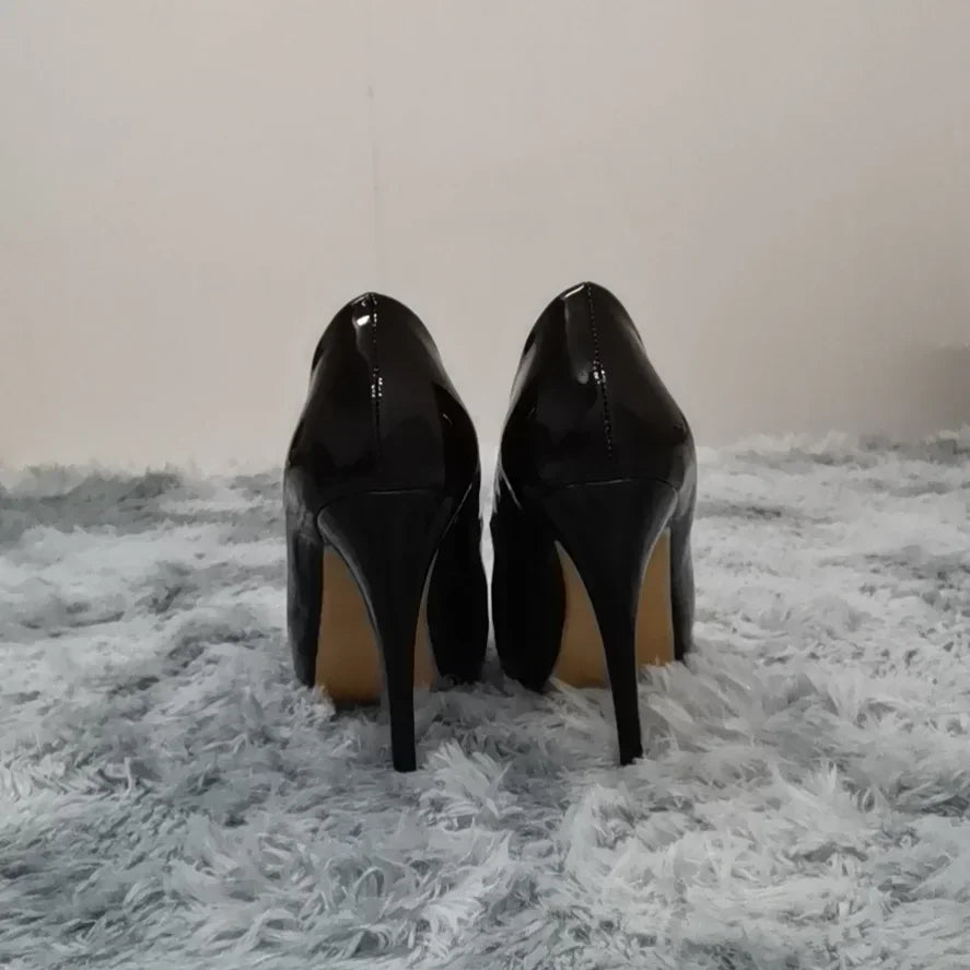 Women Platform High Heels Pumps Fashion Sexy Open Toe 12cm Patent Leather Stilettos Gladiator Party Wedding Jazz Dance Shoes