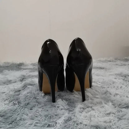Women Platform High Heels Pumps Fashion Sexy Open Toe 12cm Patent Leather Stilettos Gladiator Party Wedding Jazz Dance Shoes