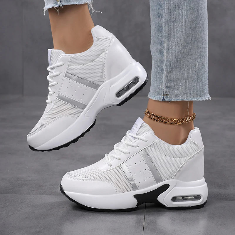 Fashion Women's Platform Shoes Invisible Height-increasing Casual Shoes Ladies Breathable Air-cushion Walking Traveling Shoes