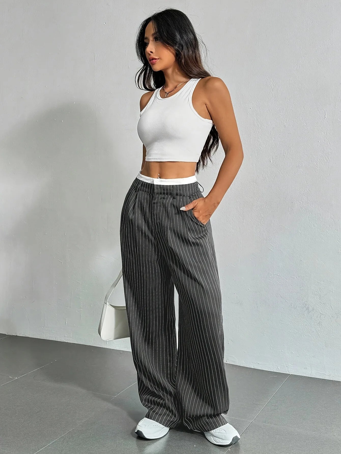 Fashion Pants Women's Stripe Straight Pants 2024 Autumn Winter High Waisted Casual Suit Pants Office Lady Women Trousers Bottoms