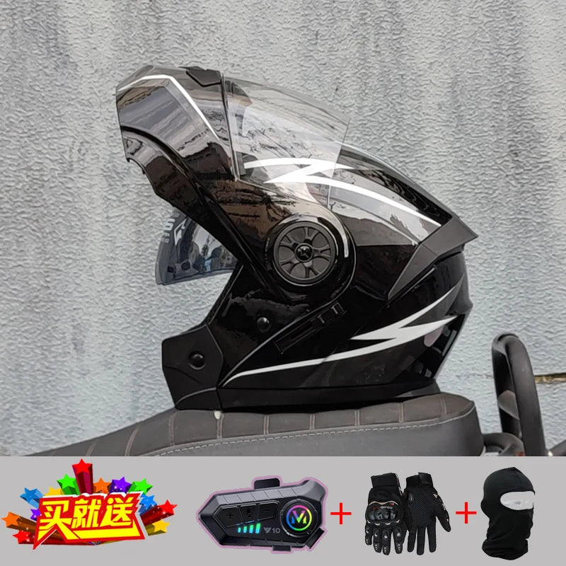 ORZ new motorcycle helmet with dual sunshades full face racing Bluetooth modular flip helmet for men and women DOT approval