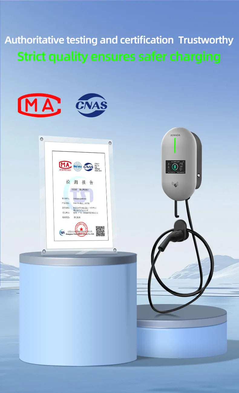 ROMADA EV Charging Station 32A Electric Vehicle Car Charger EVSE Wallbox Wallmount 7KW Type2 Cable IEC62196 Bluetoo APP Control