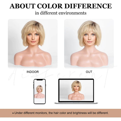 Hand-Tied Lace Front Wig Ombre Blonde Remy 100% Human Hair Wigs Natural Layered Bob HD Transparent Lace Frontal Hairs for Women