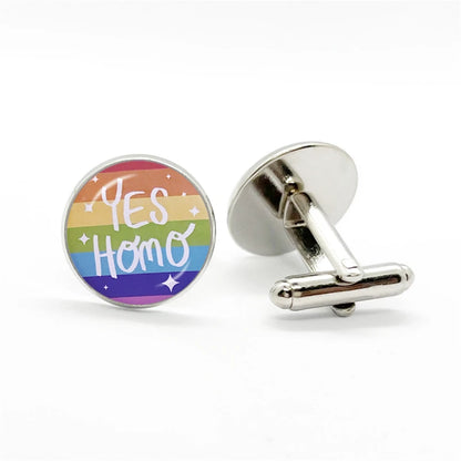 LGBT Rainbow Pride Cufflinks Man High Quality Jewelry Accessories Gay Pride Rainbow Flag Photo Suit Shirt Cuff Links Gift
