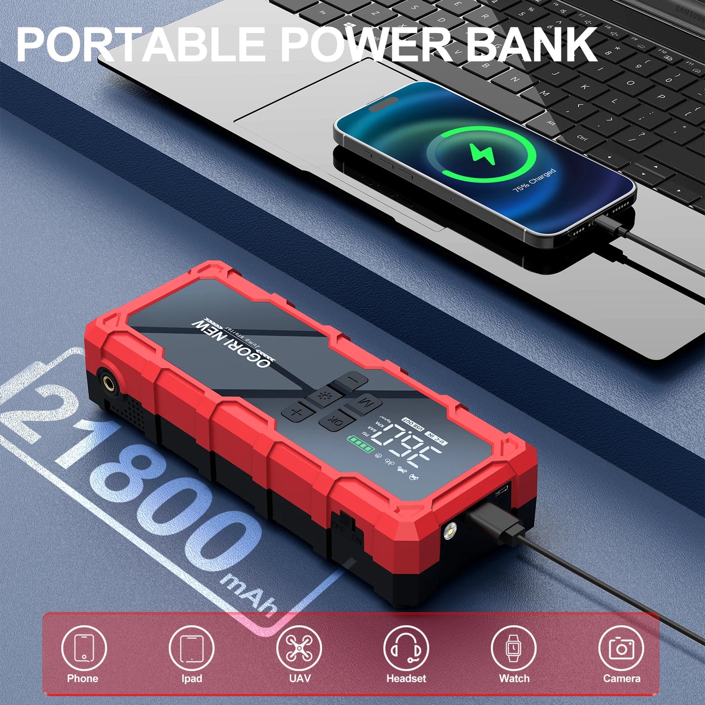Jump Starter with Air Compressor 150PSI, 7000/8000A Portable Car Battery Booster (All Gas/16L Diesel)