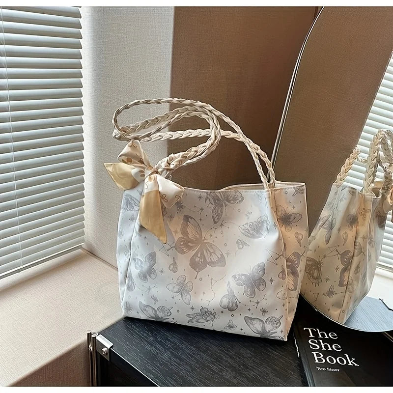 【Hot New】Cute Artistic Texture Butterfly Print Tote Bag for Women  Ideal for Shopping  Class & Commuting  Perfect Gift Option
