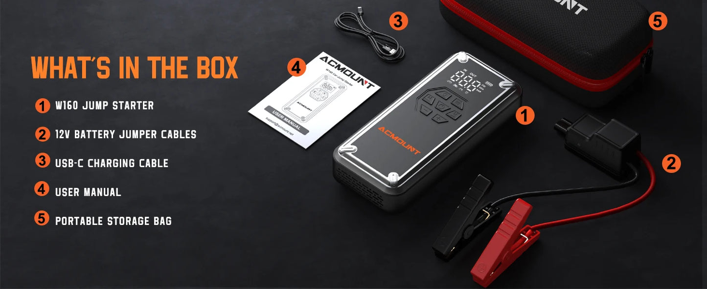 3000A Car Jump Starter with Air Compressor, 150PSI Tire Inflator,12V Battery Booster for 9.0L Gas/8.0L Diesel, LED Portable Pack