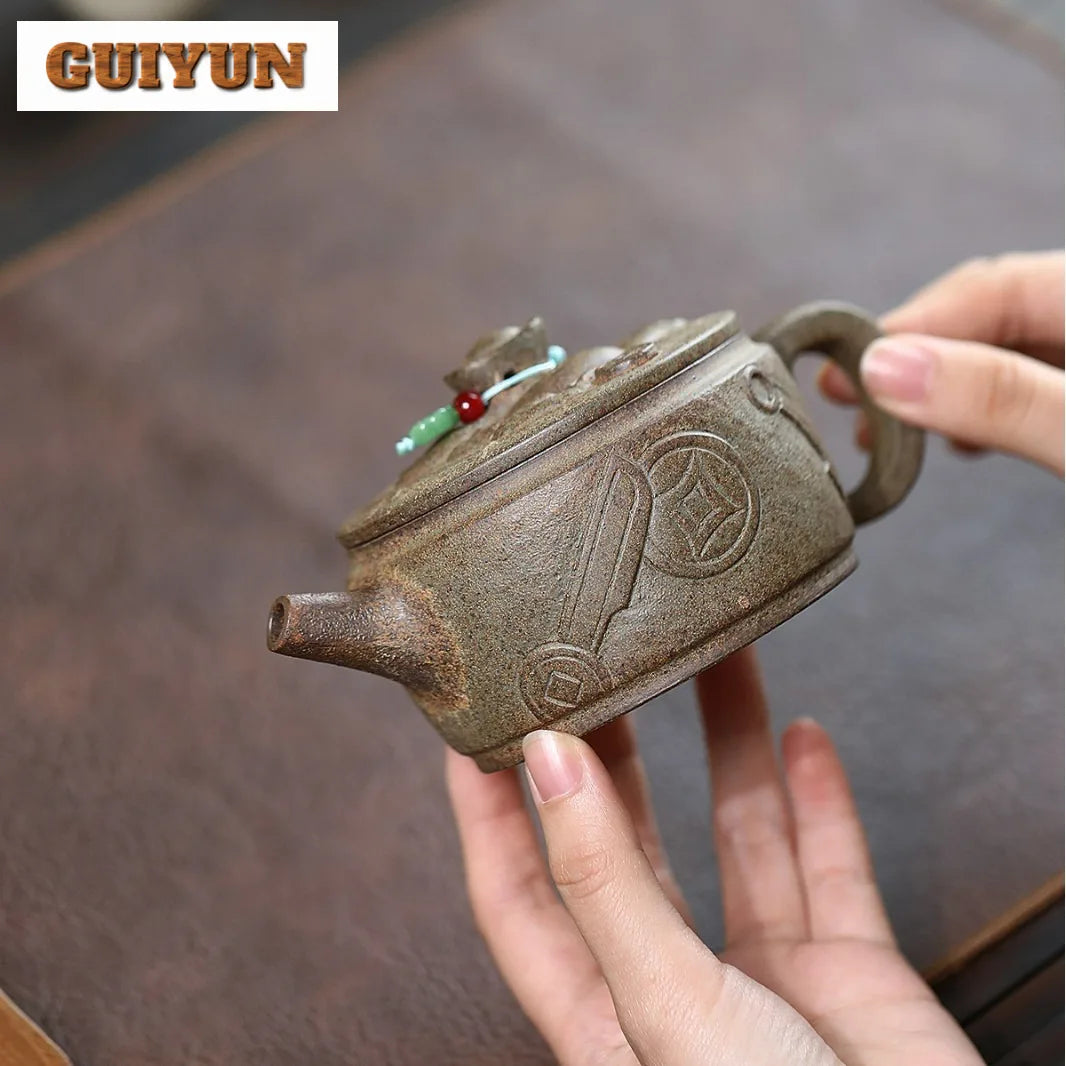 250ml Exquisite Yixing Purple Clay Teapots Master Handmade Large Caliber Pot Raw Ore Agilawood Mud Kettle Chinese Zisha Tea Set