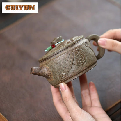 250ml Exquisite Yixing Purple Clay Teapots Master Handmade Large Caliber Pot Raw Ore Agilawood Mud Kettle Chinese Zisha Tea Set