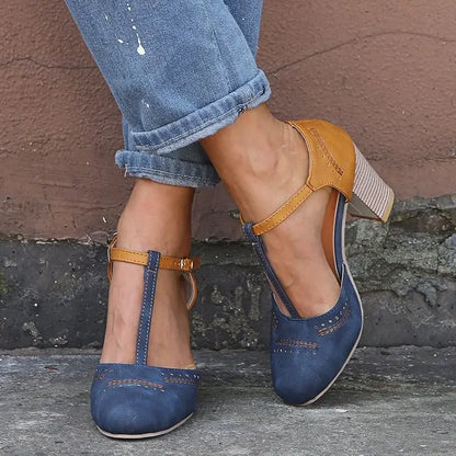 Mary Janes High Heels Women Spring Autumn Shoes Women Round Toe Block Heel Shoes Square Heel Leisure Casual  Rome Pumps fgh