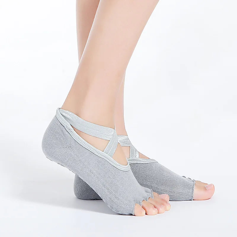 Yoga Dance Indoor Sports Silicone Anti slip Cross Strap Finger Socks
