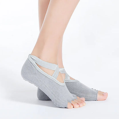 Yoga Dance Indoor Sports Silicone Anti slip Cross Strap Finger Socks