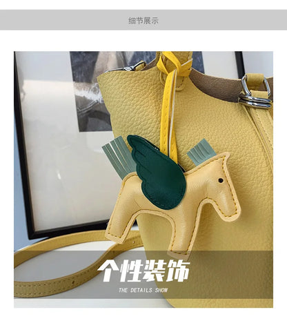 Popular and popular lychee patterned mother and child bucket bag for women, 2025 new casual retro handbag, casual commuting bag