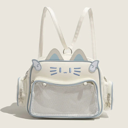 Women's Fashion Backpacks Y2K Korean Japan Kawaii Cat Ita Bag PU Cute Girls Transparent Pocket Aesthetic Shoulder Crossbody Bags