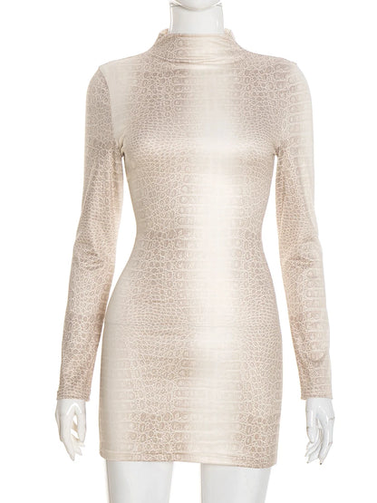 Weird Puss Hottie Snake Pattern Dress Women Winter Trend Full Sleeve Sexy Street Midnight Activity Stretch Skinny Mini Bodycon