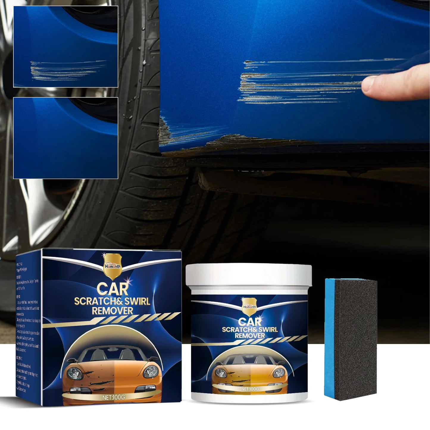 Homonth Car Wax Scratch Swirl Remover Solvent Car Polish Car Polish Solvent 100g Car Wax With Sponge For Repair Paint Scratches