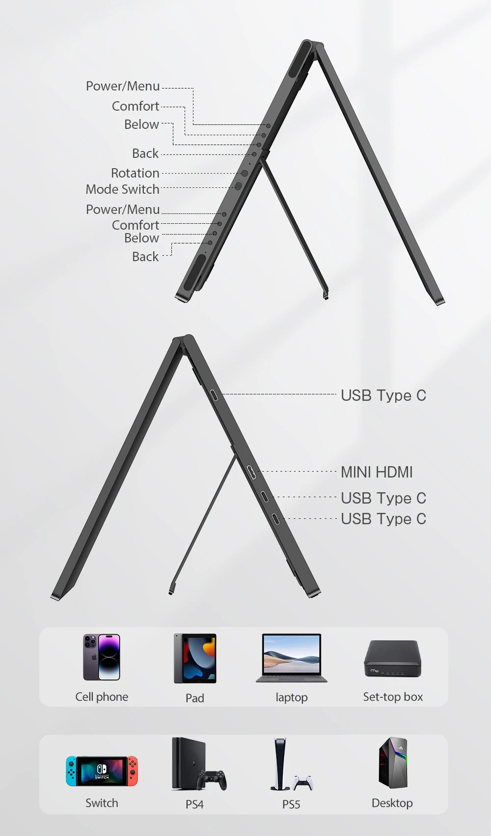 UPERFECT 15.6' Stacked Foldable Dual Monitor FHD 100% SRGB Laptop Screen Extender Portable Monitor for Windows Mac OS with Stand