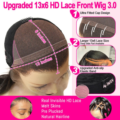 WOWANGEL 13x6 HD Lace Front Wigs 34inch Body Wave Glueless Human Hair Wig 250% Pre Plucked Skins Melted Brazilian Hair For Wowen