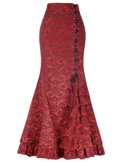 Vintage Gothic Long Skirts Women Punk Fish Tail Skirt New High Waisted Temperament Goth Skirt Festival Party Wear Woman Clothes