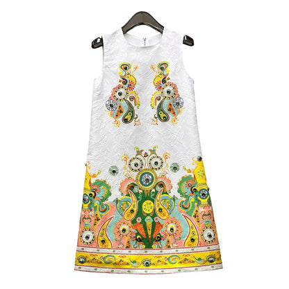 2026 Women Printed Beaded Dress Sleeveless Colorblock a Line Dress Elegant Summer Ladies Fashion Tank Dress Party Casual Dress