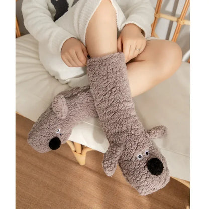 Fuzzy Fluffy Sock Women Cartoon 3D Dog Winter Warm Plush Non slip Home Sleeping Soft Female Floor Thermal Funny Slipper Sock