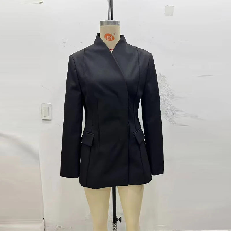 Elegant Solid Women's Blazer Trouser Suits Lapel Single-Breasted Wide Leg Pants Lady Set 2026 Spring 2 Pieces Set Women