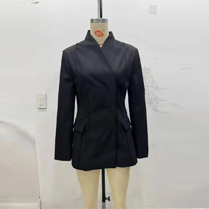 Elegant Solid Women's Blazer Trouser Suits Lapel Single-Breasted Wide Leg Pants Lady Set 2026 Spring 2 Pieces Set Women