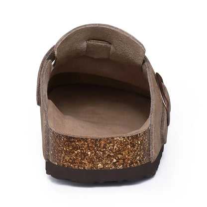 Crestar Women's Suede Clogs Lady Fashion Buckle Leather Mules Comfort Cork Footbed Potato Shoes with Arch Support Beach Sandal