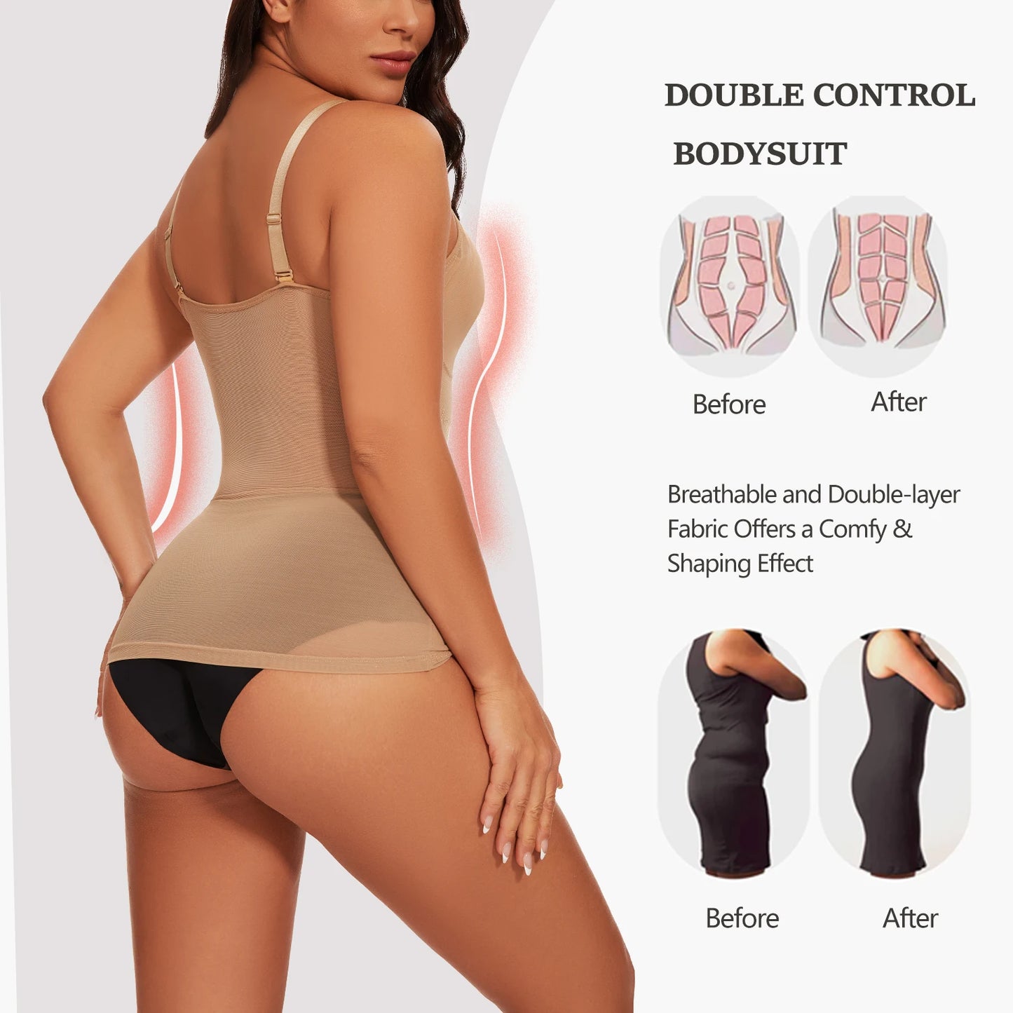 Women's Mesh Body Shaper Tummy Control Shapewear Tank Tops Compression Cami Summer Tops Deep V-neck Camisoles Slimming S-3XL New