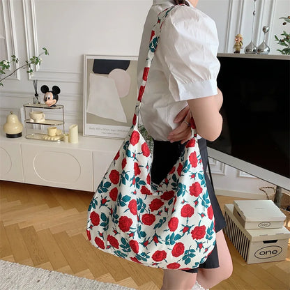 Women's Shoulder Bags Leopard Print Flower Fashionable Trendy Canvas Cross Bags Large Capacity Portable Shopping Shoulder Bags