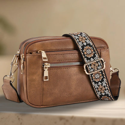 casual Shoulder Bags Women Zipper Stylish PU Texture black white brown Crossbody Bag for women 2025