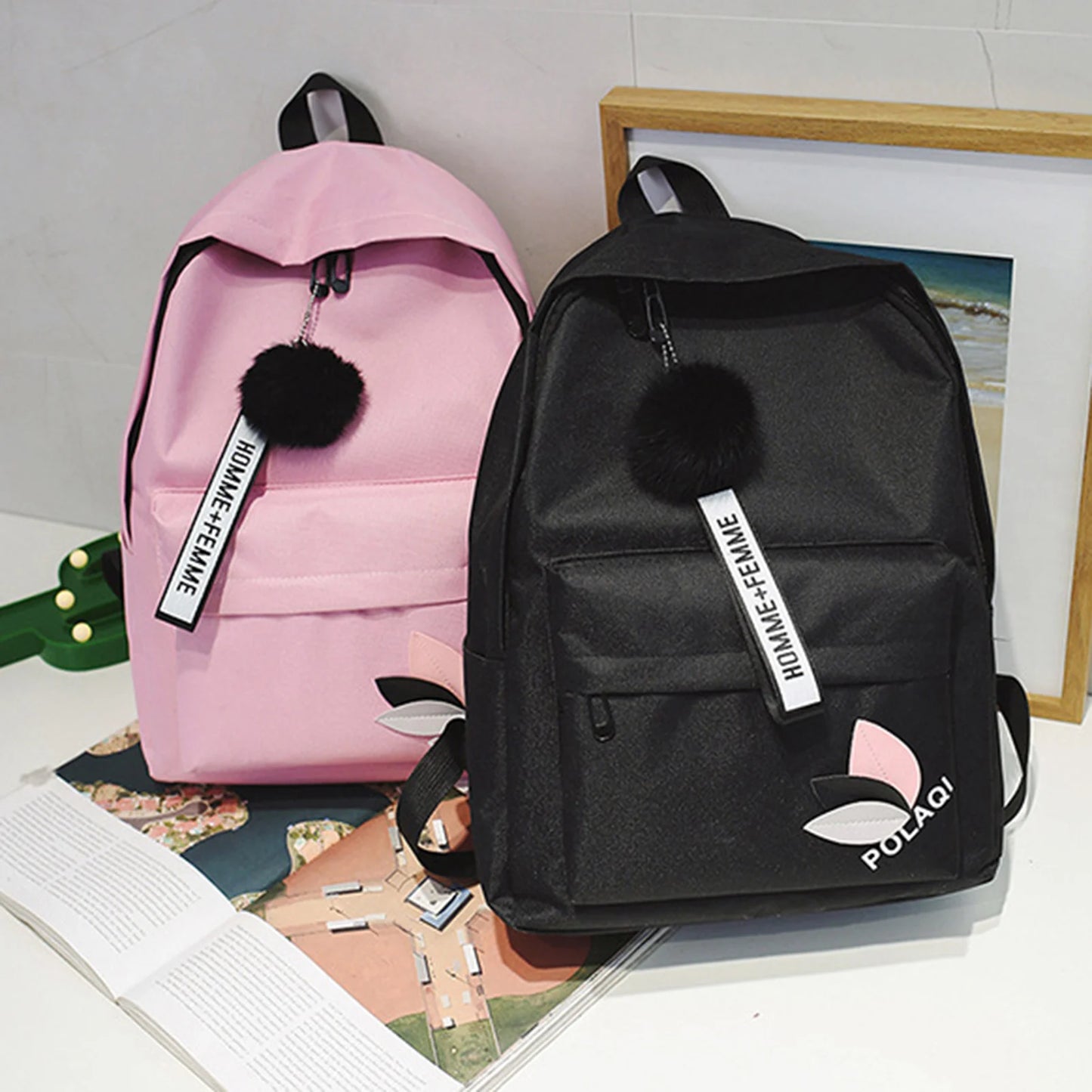 Women's Canvas Backpack for Junior High School Students Triangular Reinforcement Canvas Backpack Waterproof Canvas Backpack
