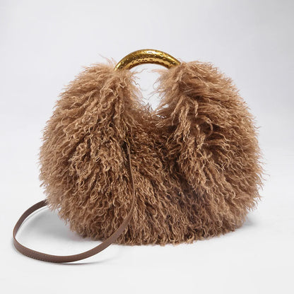 Spice Girl Solid Color Plush Women's Shoulder Bags Exquisite Handle Female Handbag Casual Versatile Furry Ladies Messenger Bag