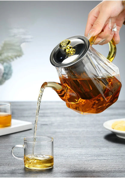 JUSTINLAU Glass Teapot Heat Resistant Borosilicate Clear Diamond Tea Kettles with Removable Stainless Steel Infuser Teaware Set