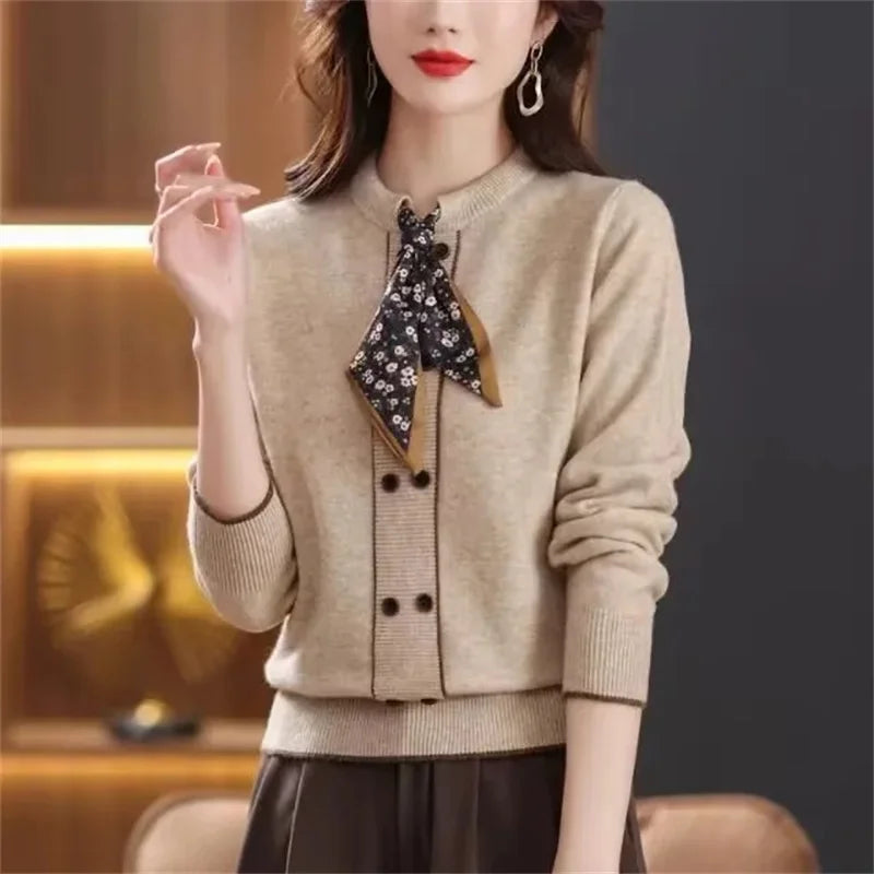 Korean Female Round Neck Pullover Knit 2025 Women Fashion Large Size 4XL Knitted Coat Autumn Ladies Tie Up Sweater Short Jacket
