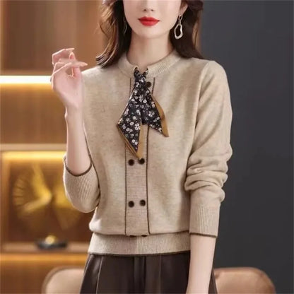 Korean Female Round Neck Pullover Knit 2025 Women Fashion Large Size 4XL Knitted Coat Autumn Ladies Tie Up Sweater Short Jacket